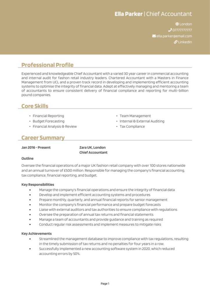 Chief Accountant CV