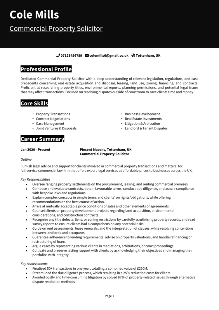 Commercial Property Solicitor CV