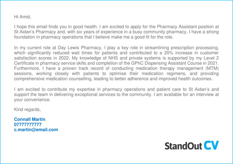 Pharmacy Assistant cover letter 2