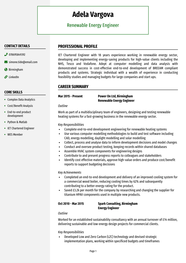 Renewable Energy Engineer CV 1