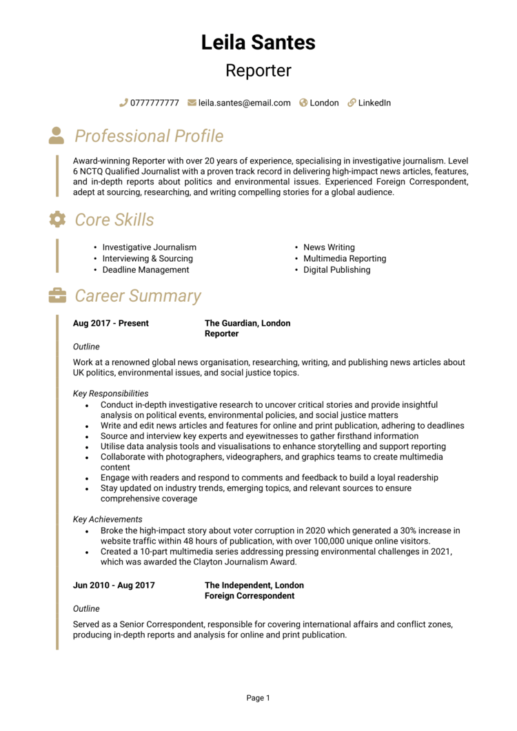 Reporter CV