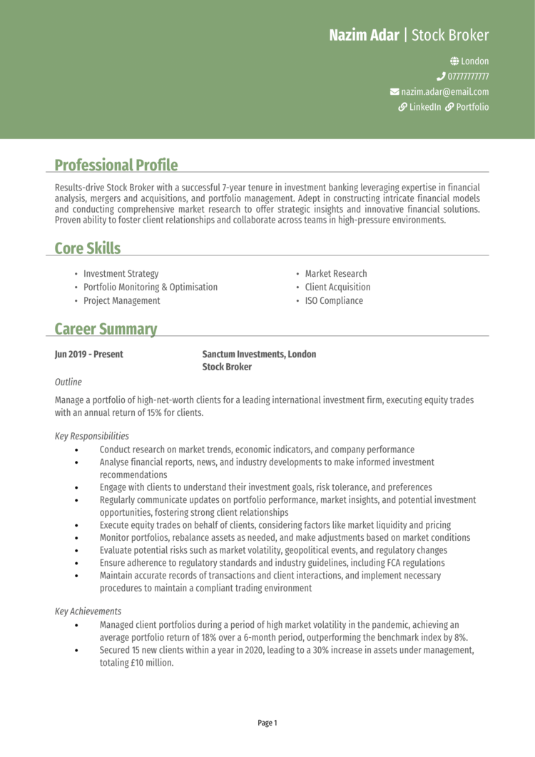 Stock Broker CV 1
