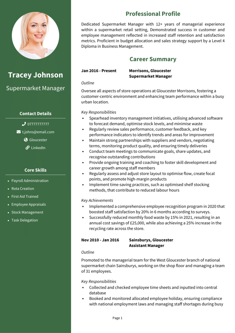 Supermarket Manager CV