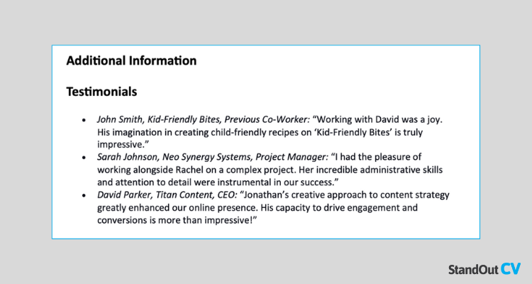 Testimonials on a CV