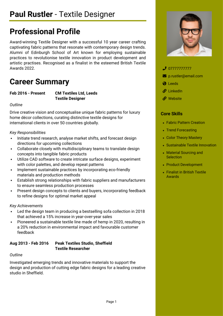 Textile Designer CV 1