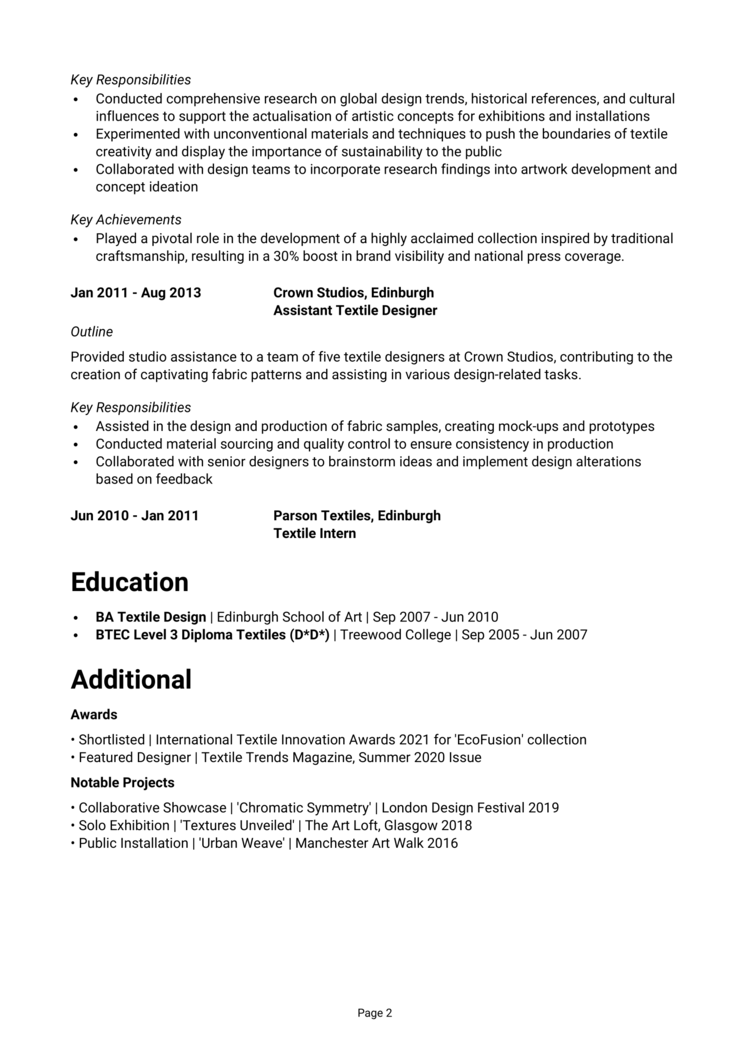 Textile Designer CV 2