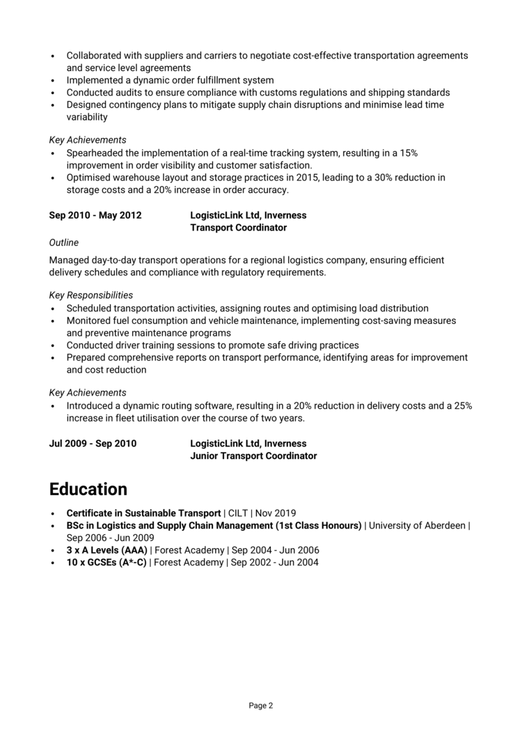 Transport Planner CV 2