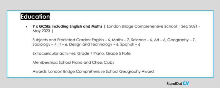 GCSEs on a CV 