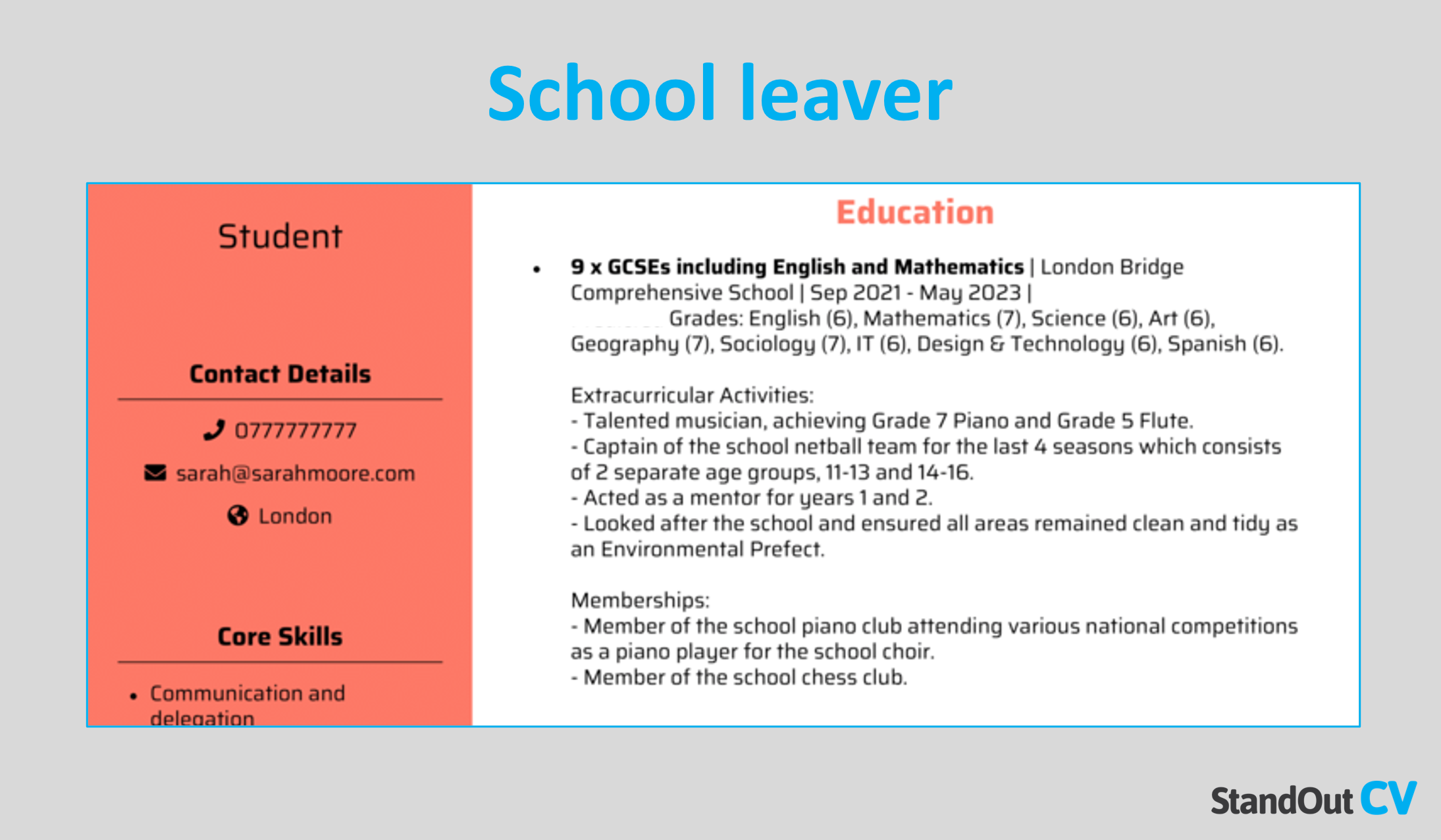 GCSEs on CV - school leaver