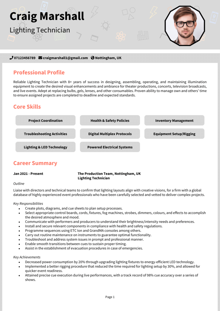 Lighting Technician CV 1
