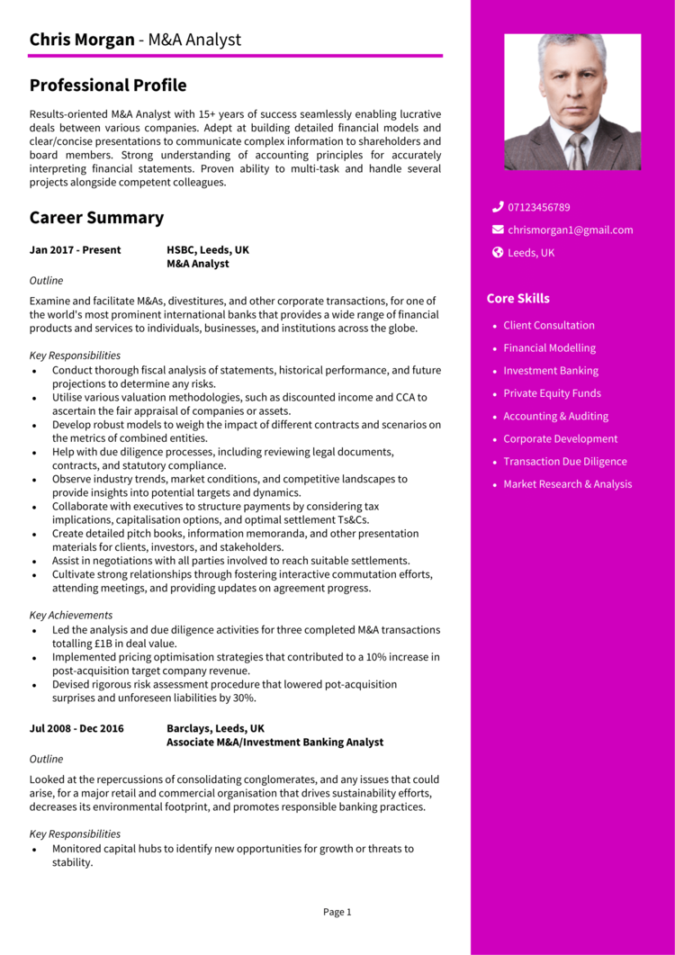 M&A Analyst CV 1