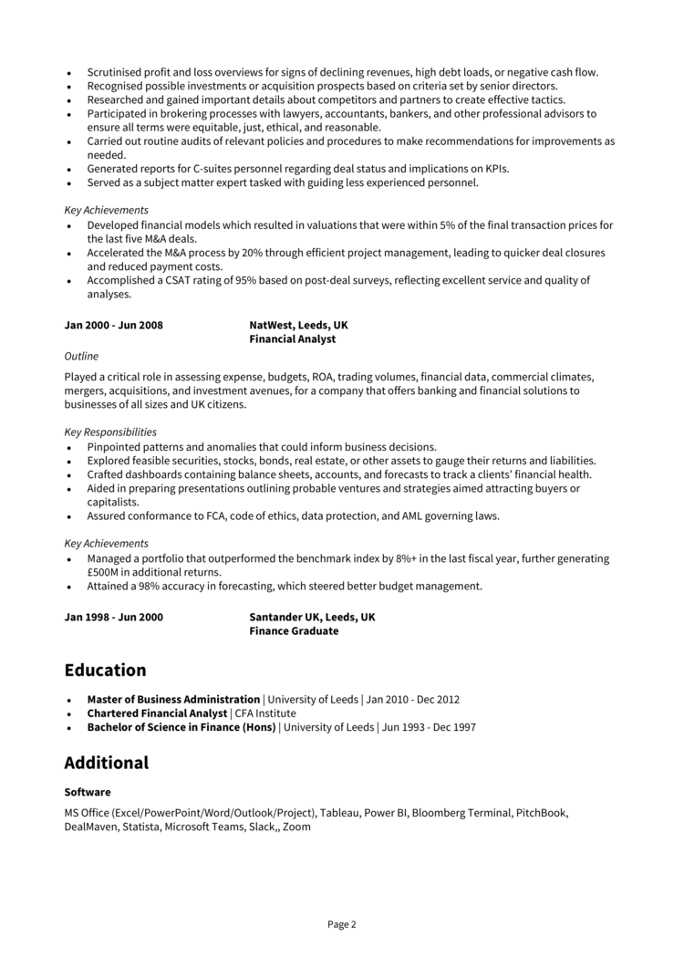 M&A Analyst CV 2