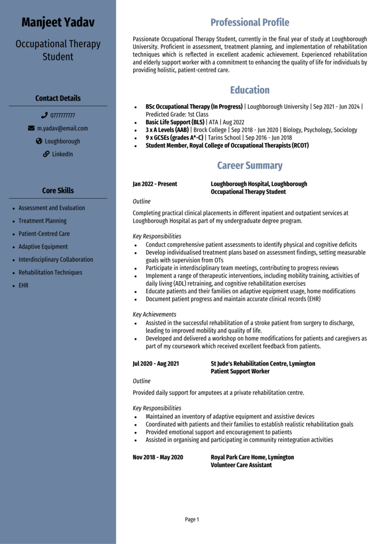 Student CV example