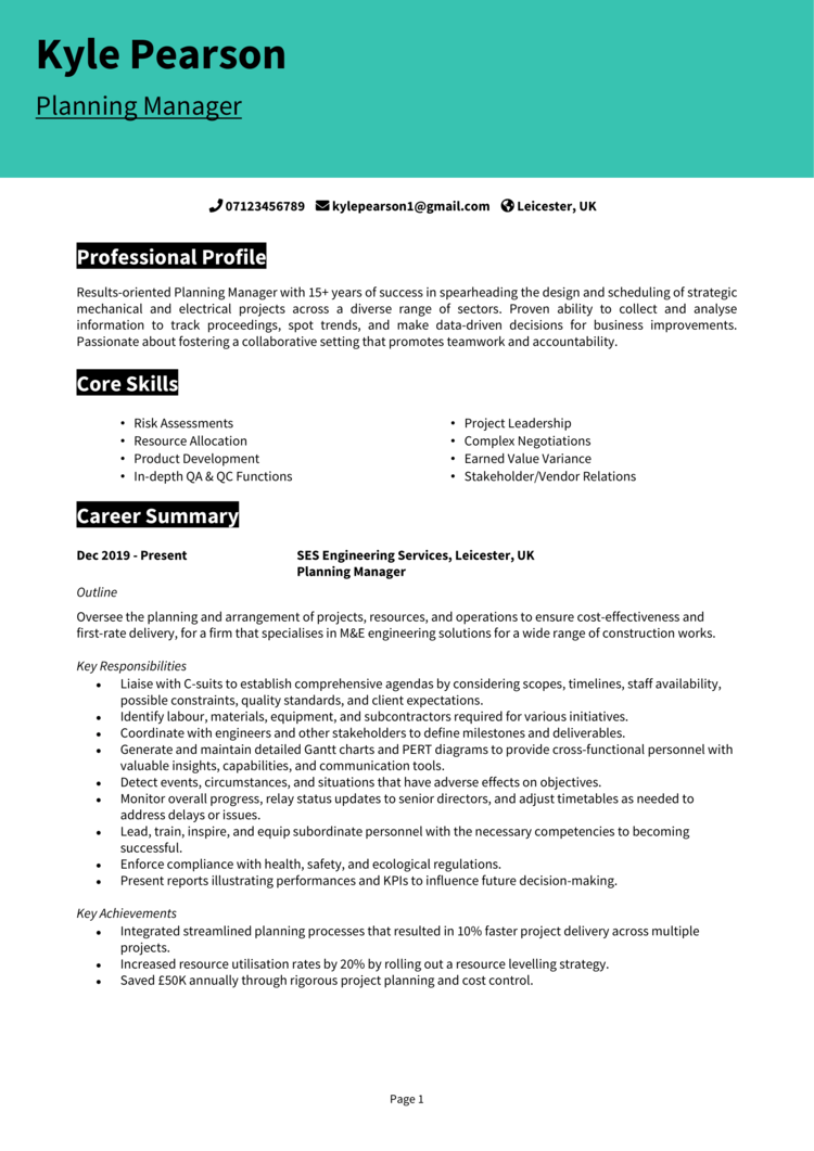 Planning Manager CV 1