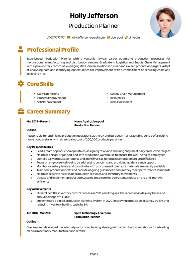 Production Planner CV 1