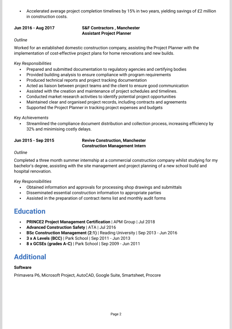 Project Planner CV 2