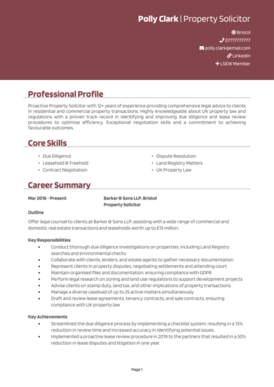 Conveyancer CV example