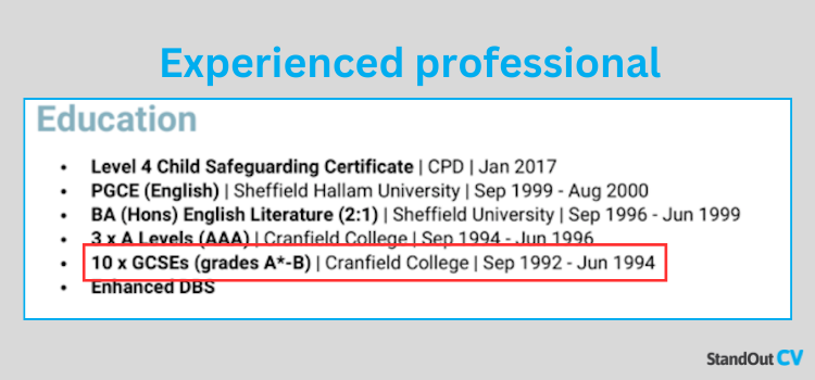 GCSEs on a CV - experienced