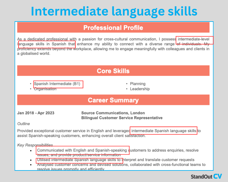 Language skills on a CV - intermediate 