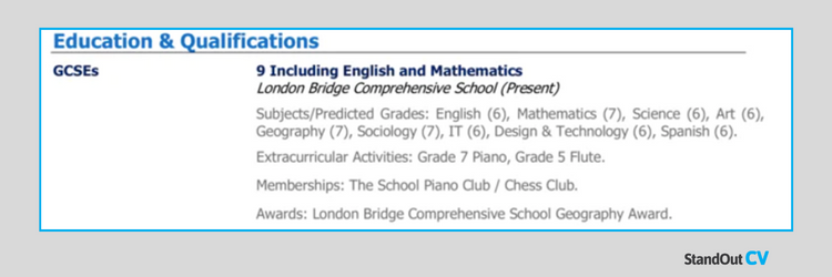 GCSEs on a CV