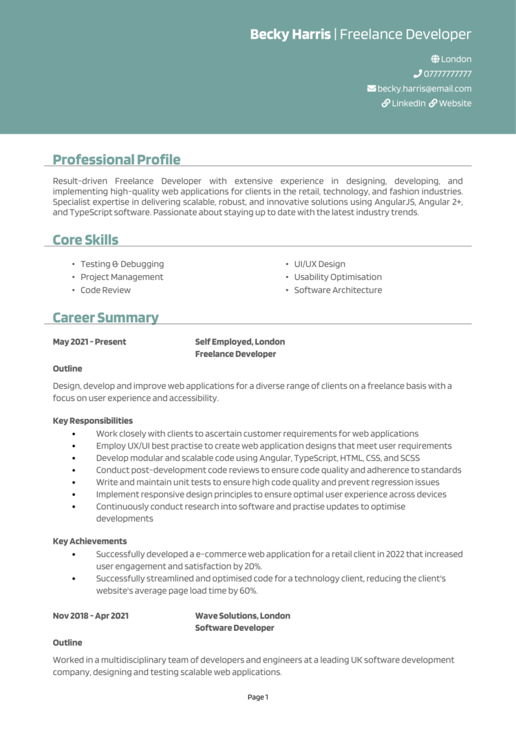 Full Stack Web Developer CV