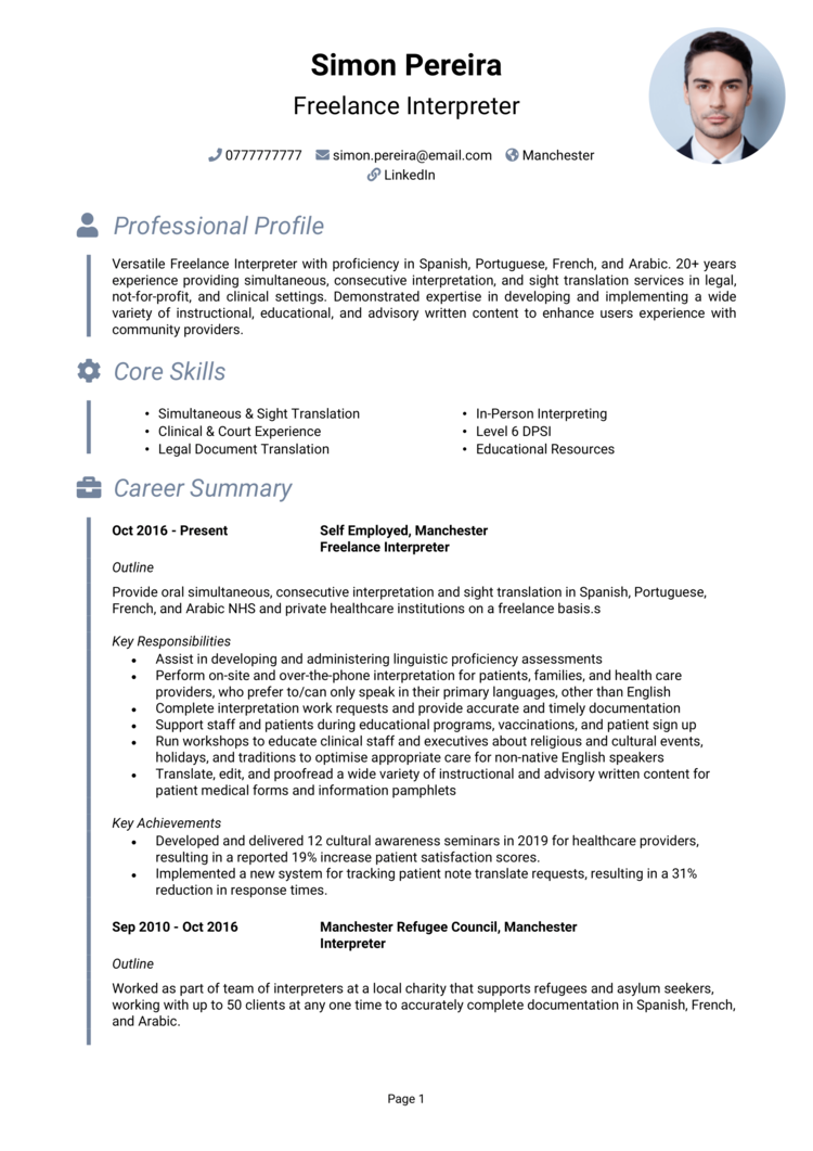 Freelance Interpreter CV 1