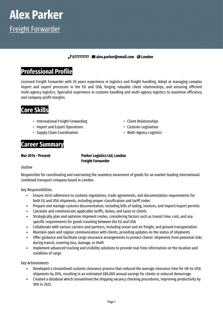 Freight Forwarder CV 1