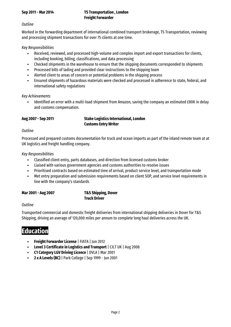 Freight Forwarder CV 2