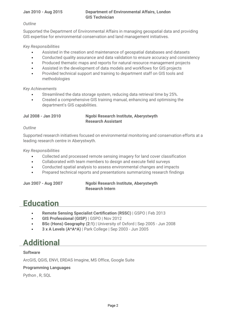 GIS Analyst CV 2