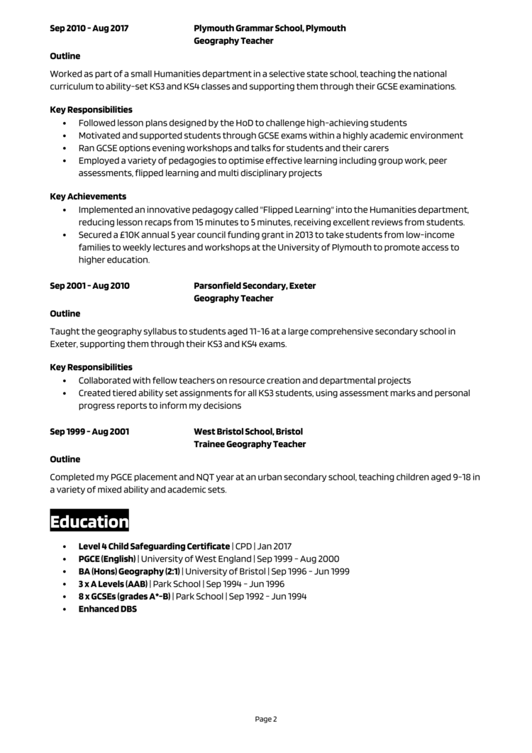 Geography Teacher CV 2