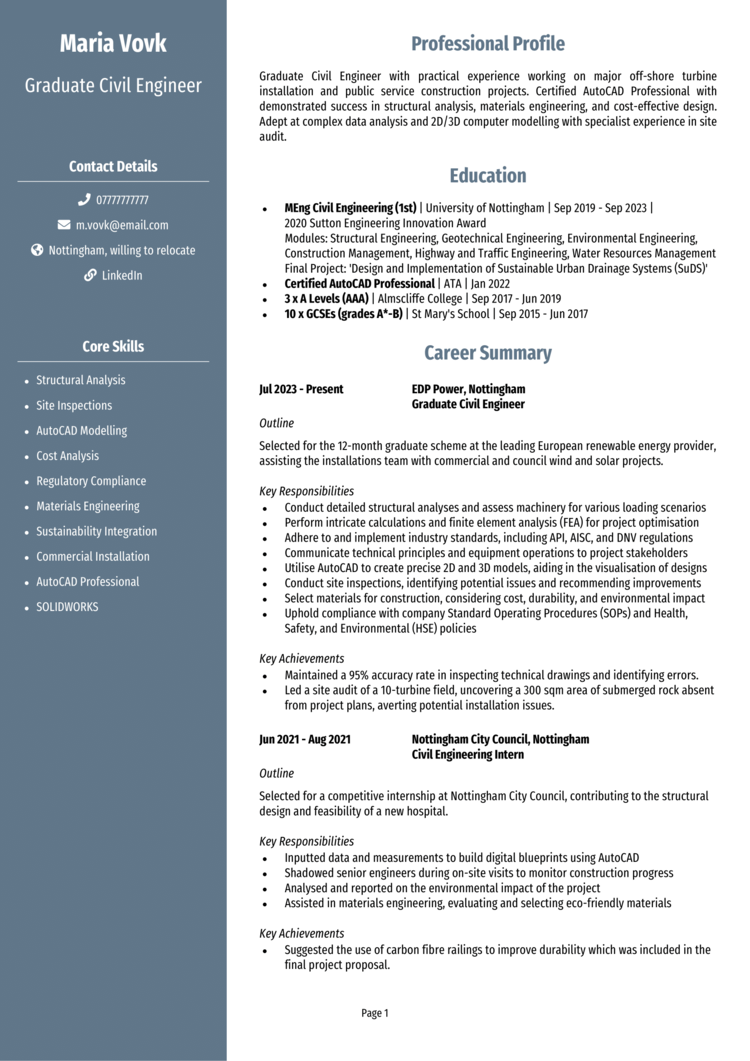 Graduate Civil Engineer CV