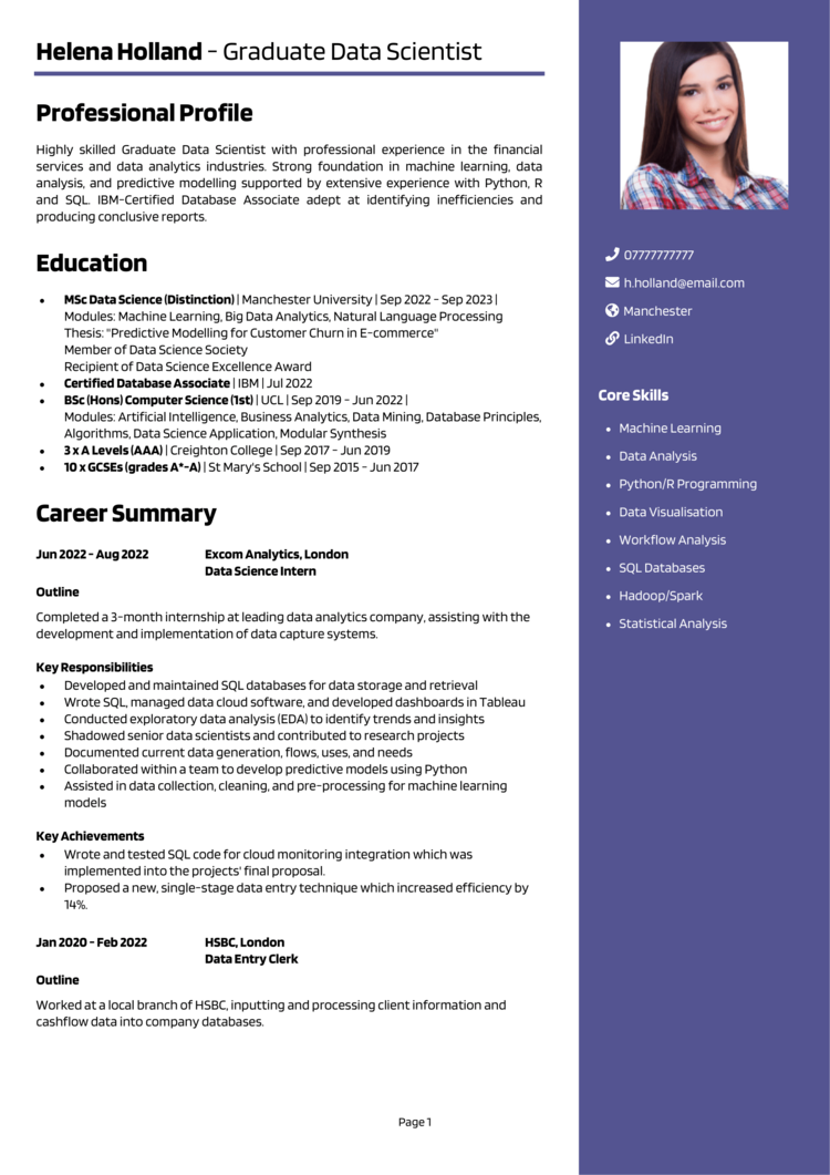 Graduate Data Scientist CV 1