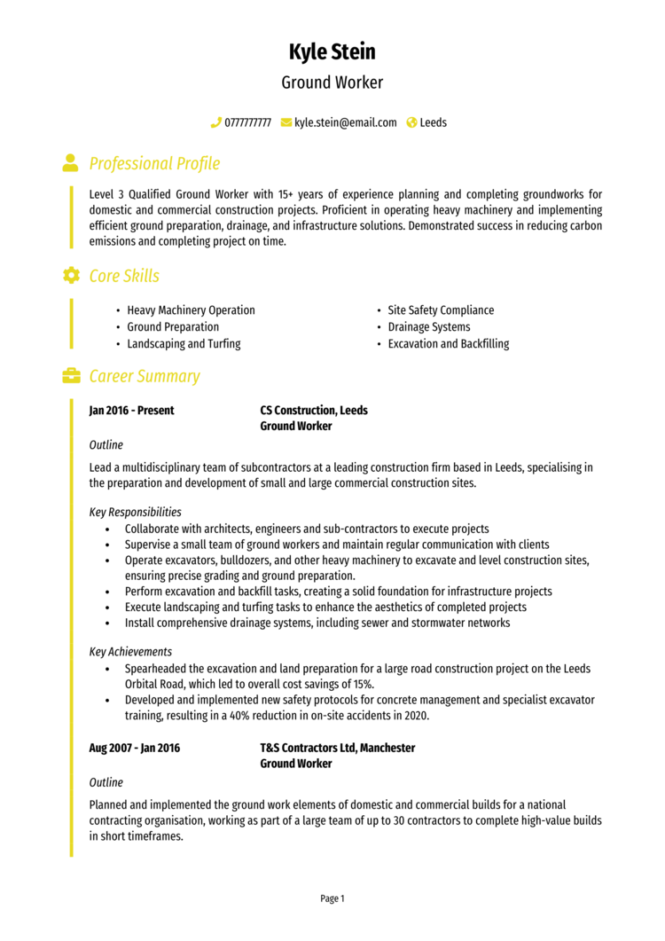 Ground Worker CV