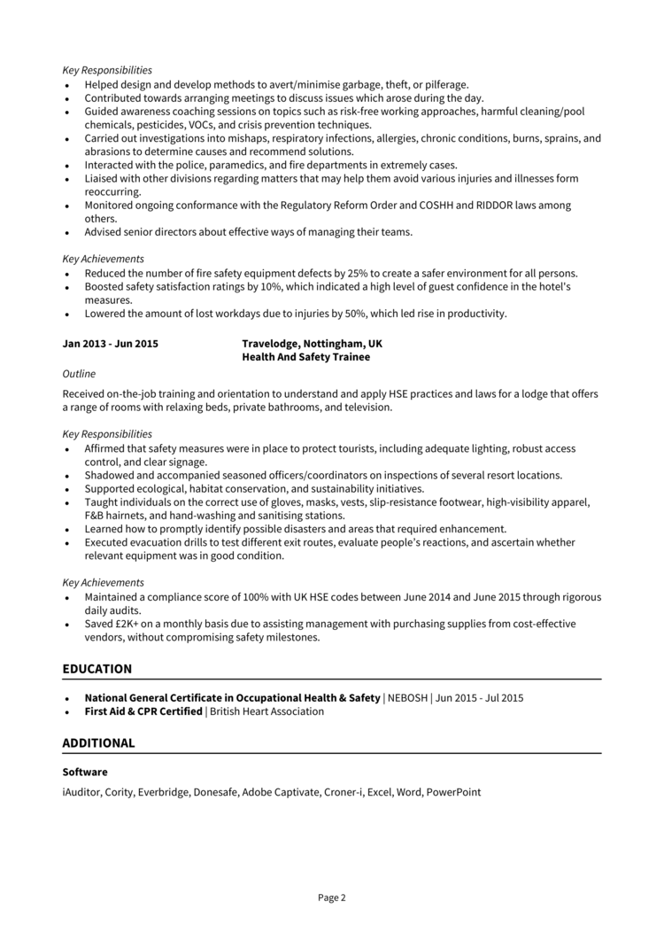 Health and Safety Officer CV 2