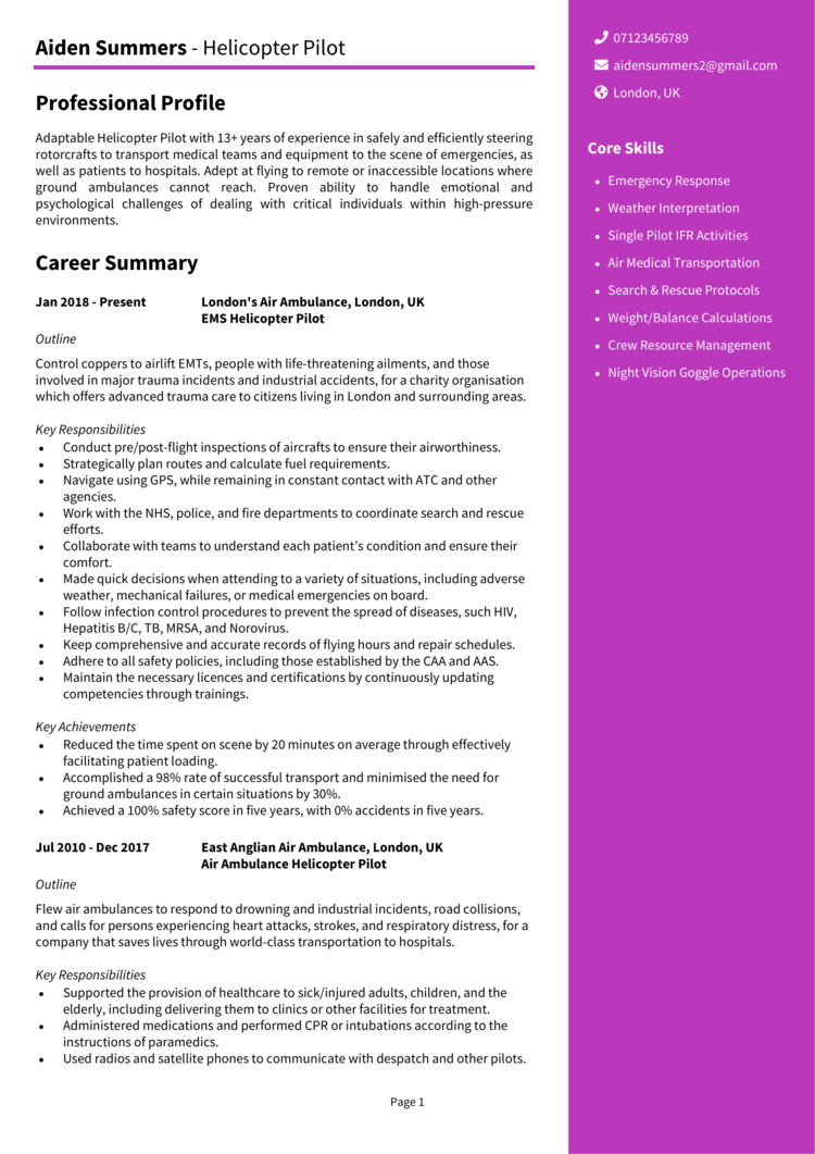 Helicopter Pilot CV