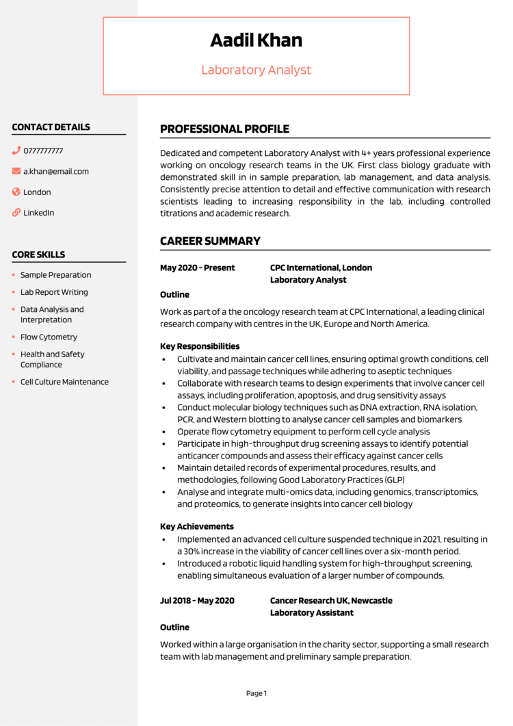 Lab Analyst CV