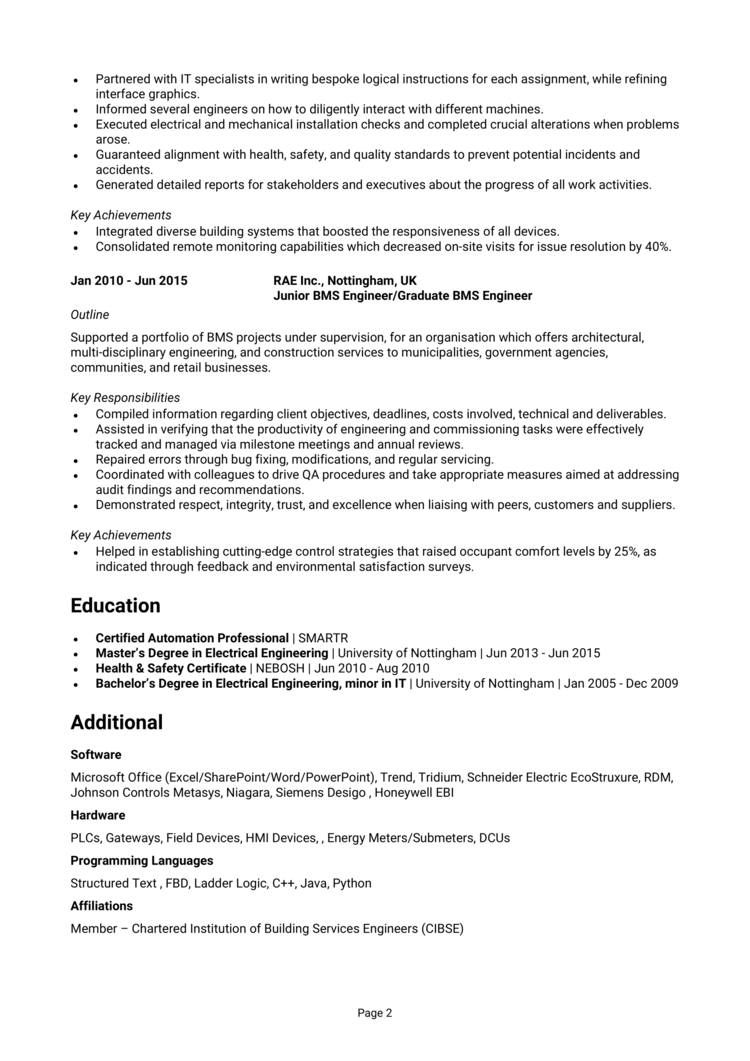 BMS Engineer CV 2