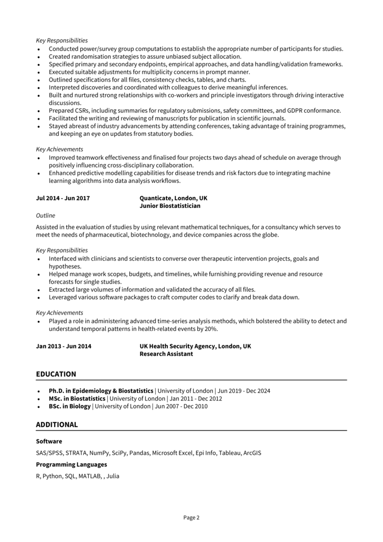 Biostatistician CV 2