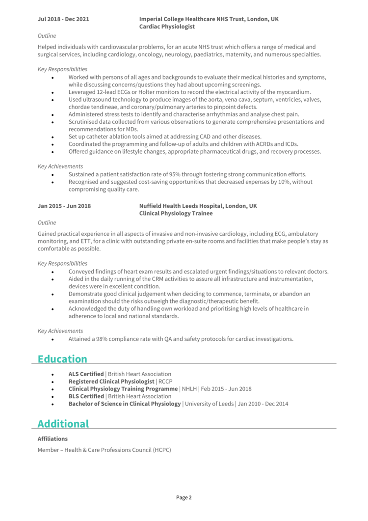 Cardiac Physiologist CV 2