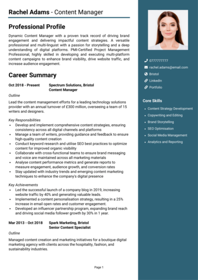Content Manager CV example
