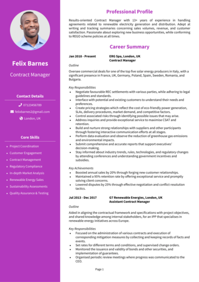 Contract Manager CV example