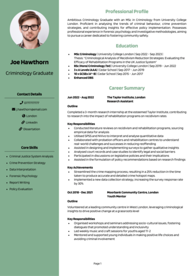 Criminology Graduate CV example