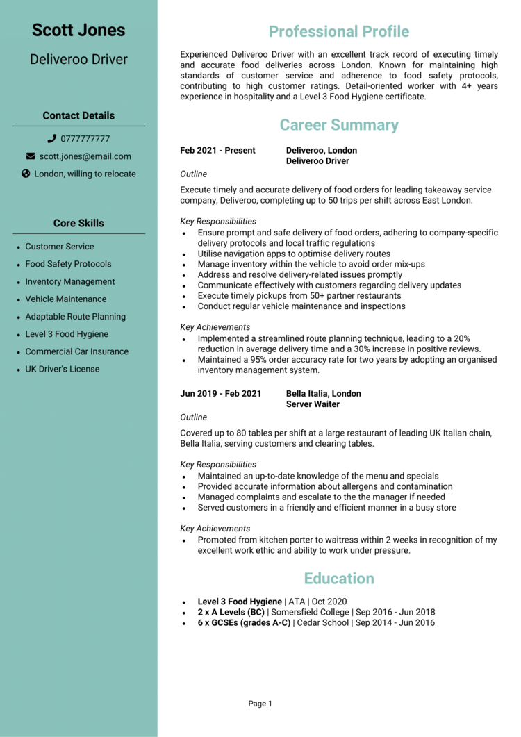 Deliveroo CV