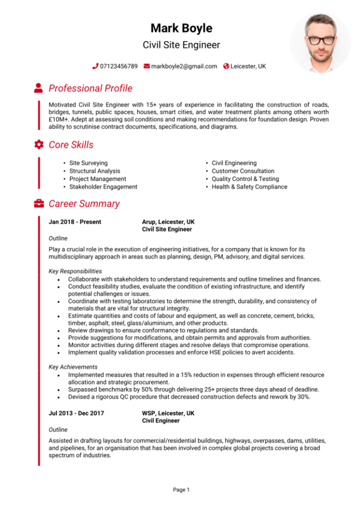 Engineer CV example