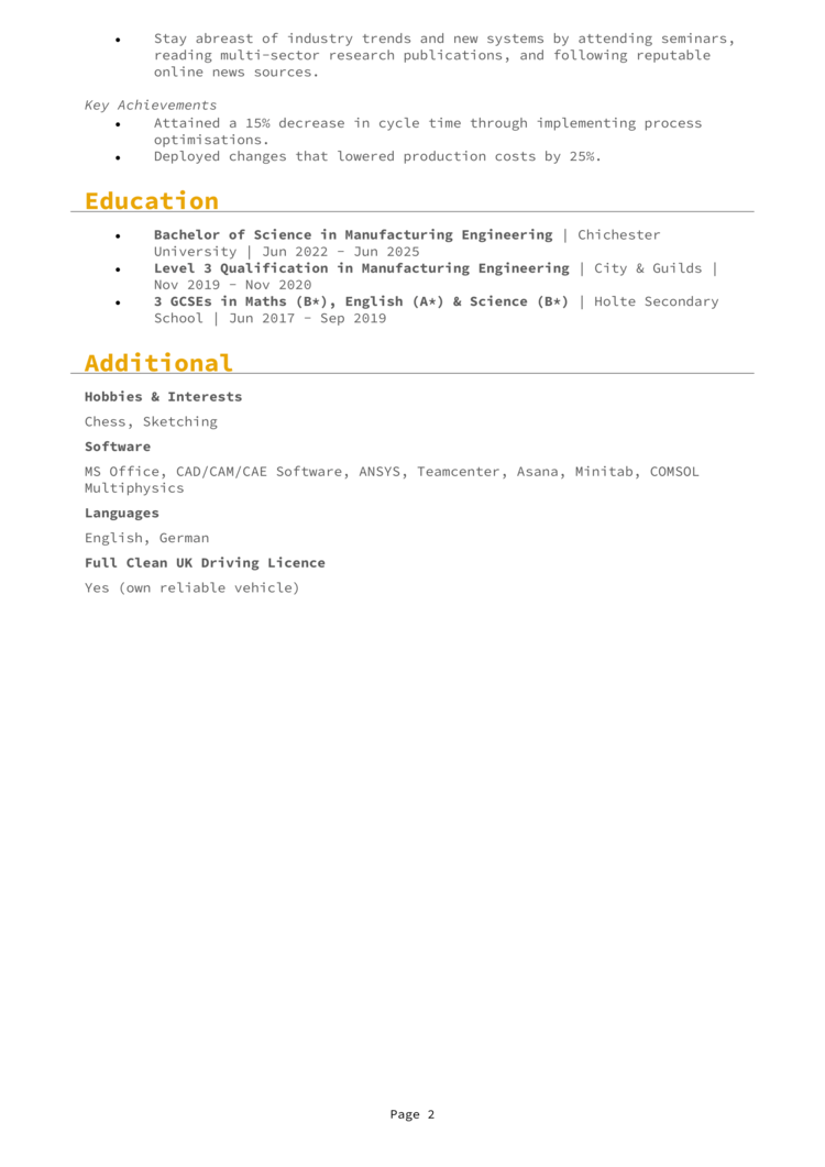 Engineering Apprenticeship CV 2