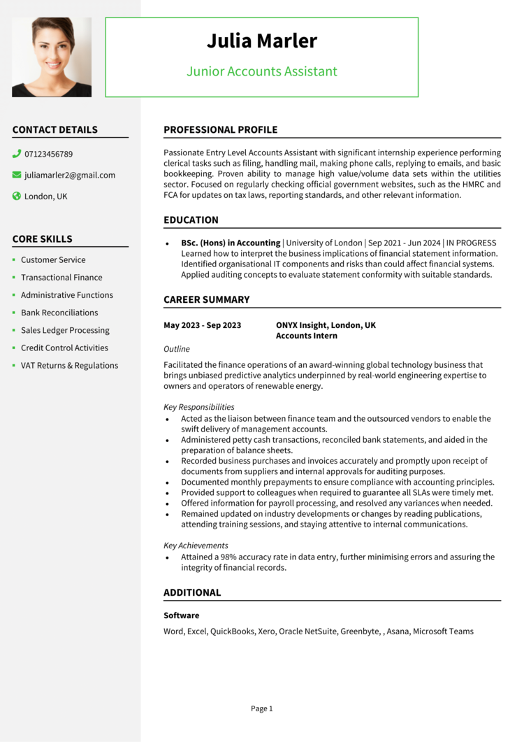 Entry Level Accounts Assistant CV 1