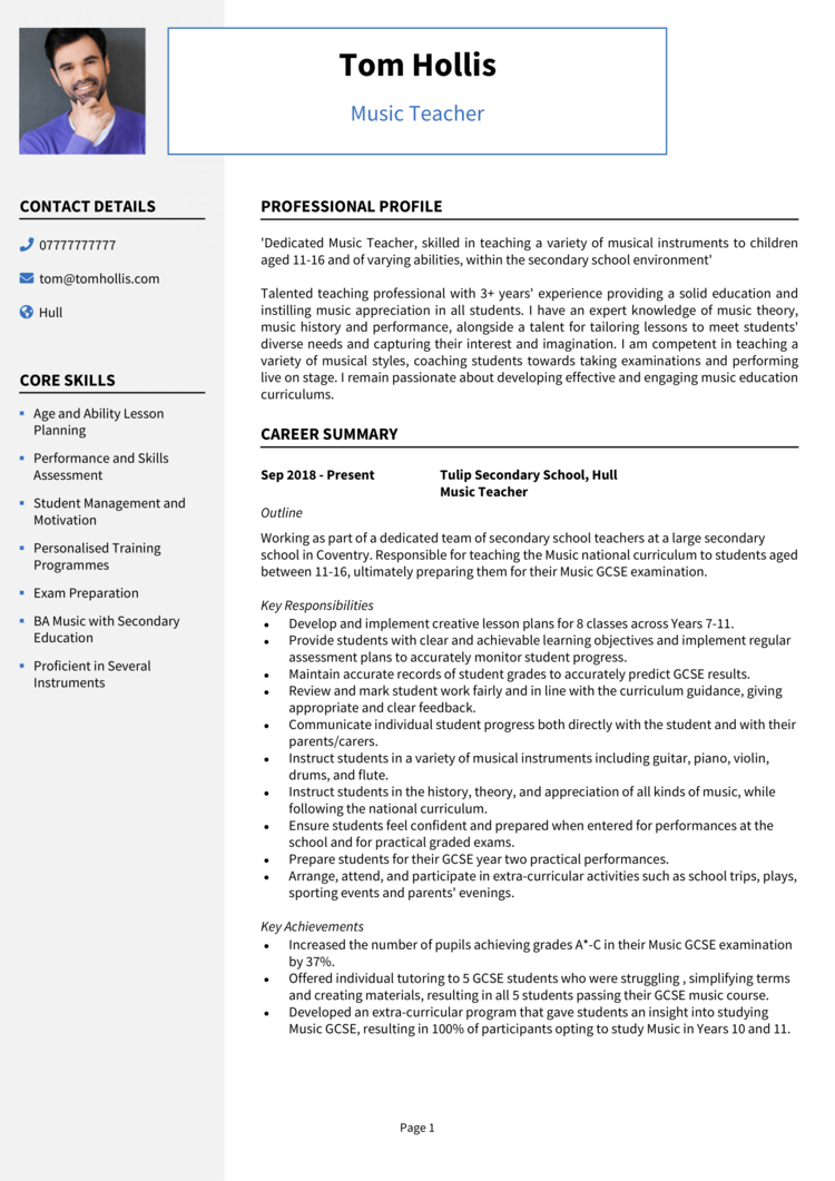 Music Teacher CV-1