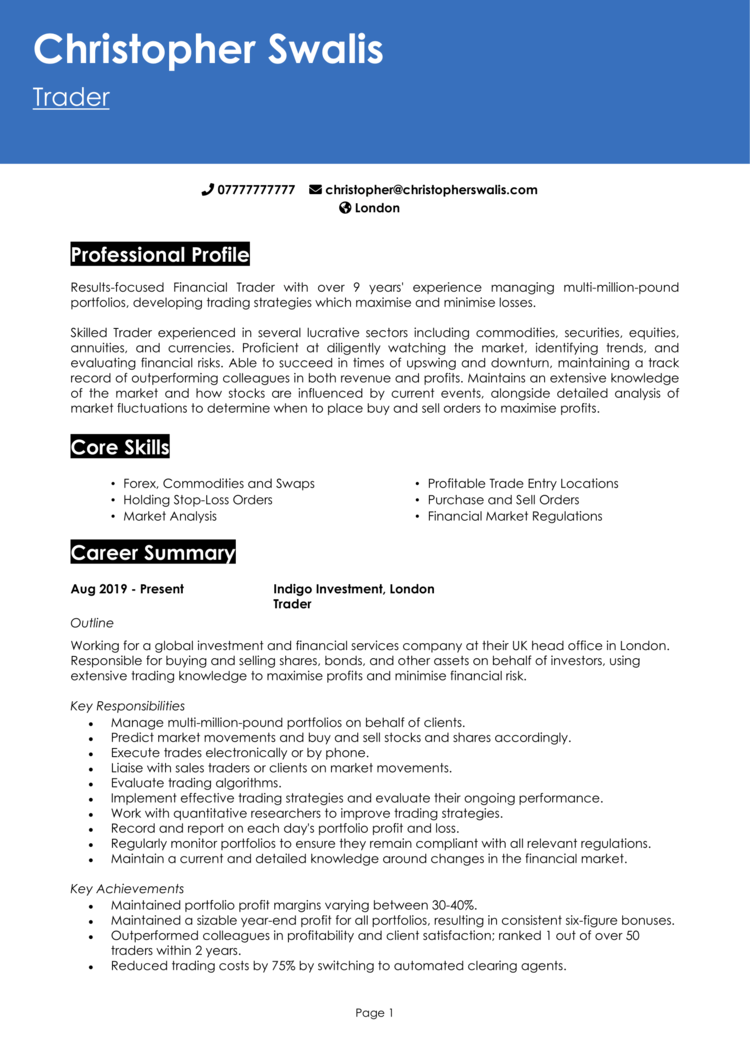 Trader CV