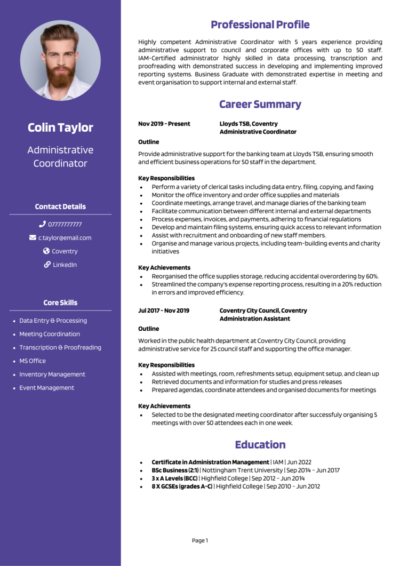 Admin Assistant CV examples