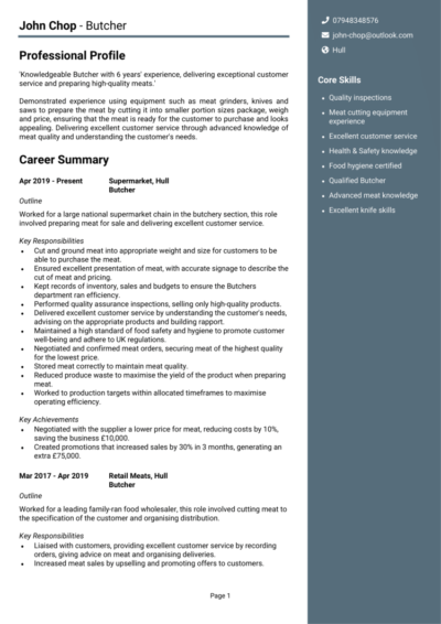 Butcher CV example